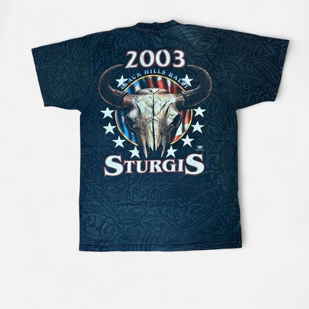 Vintage 2003 Sturgis Black Hills Rally Bull Skull Biker Tee Medium